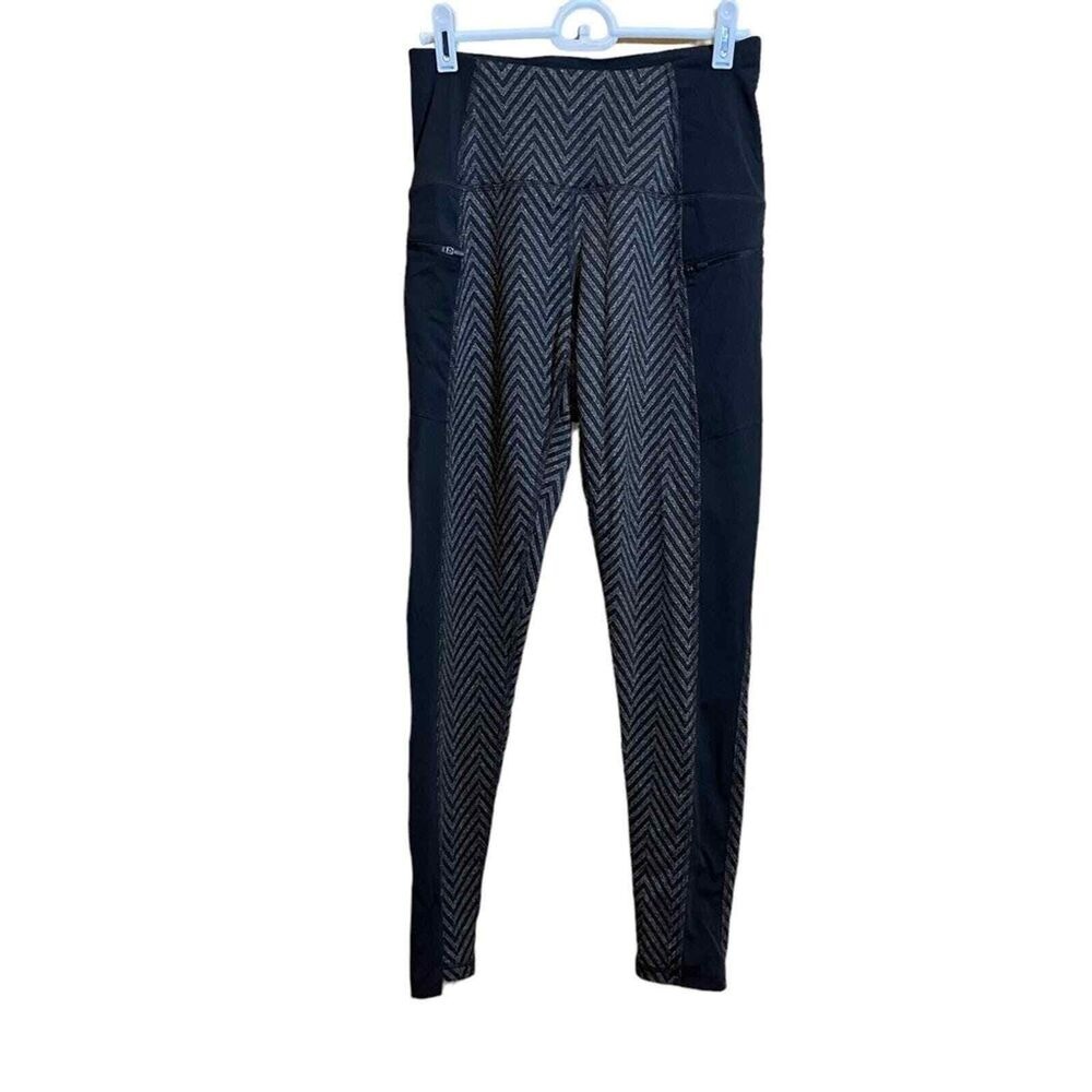Champion C9‎ Womens High Waist Chevron Leggings Black Grey Zipper Pockets S